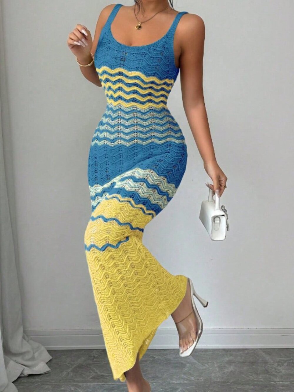 Multicolor Elegant Women's Stripe Design Knit Dress - Picture 3 of 6